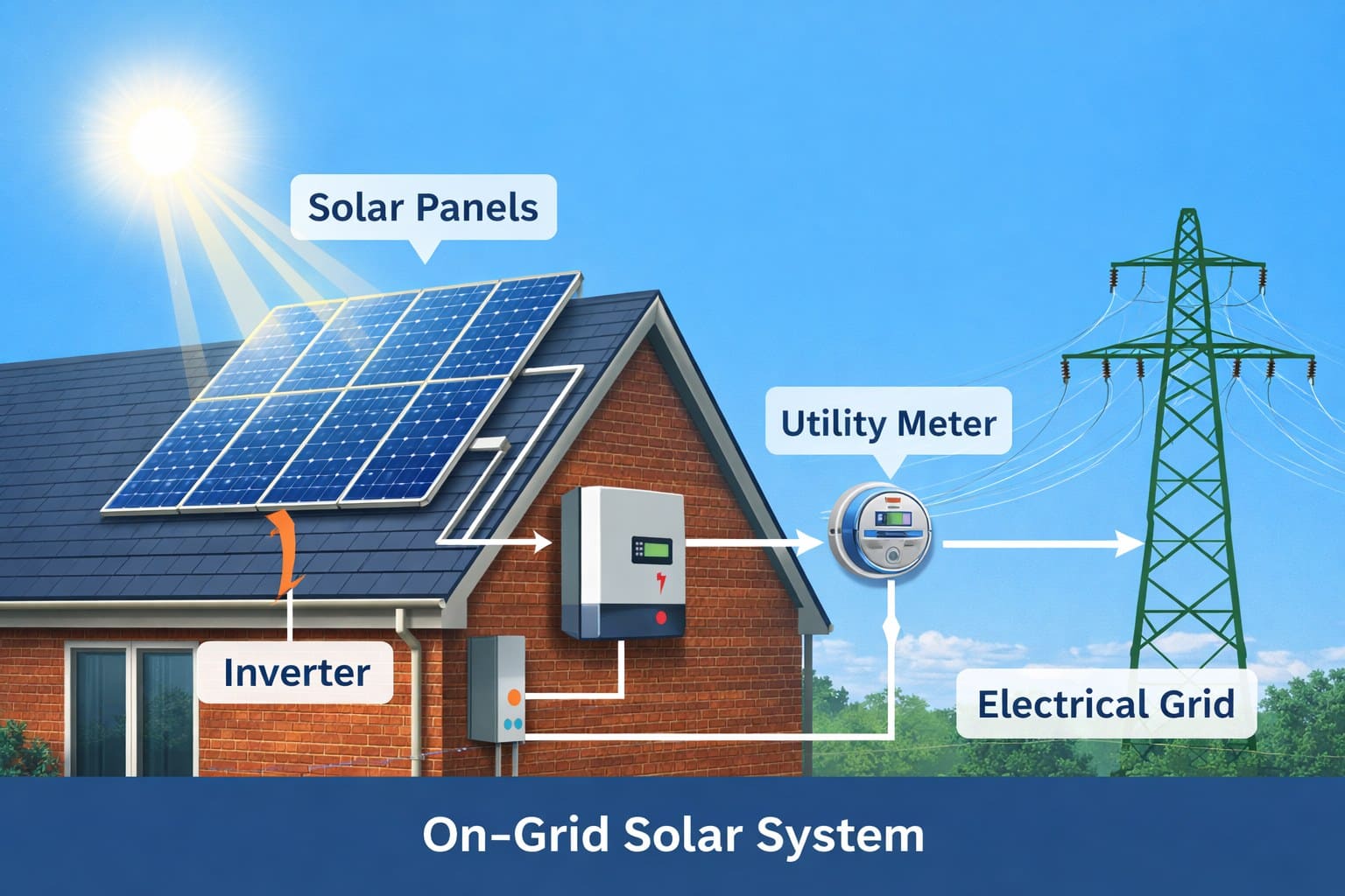 On-Grid Solar System Diagram — How It Works | SG Sanatan